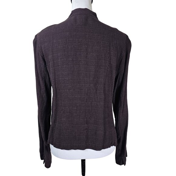 Eileen Fisher Linen Blend Button Up Blouse Sz M Dark Brown Pockets Minimalist - Picture 3 of 10